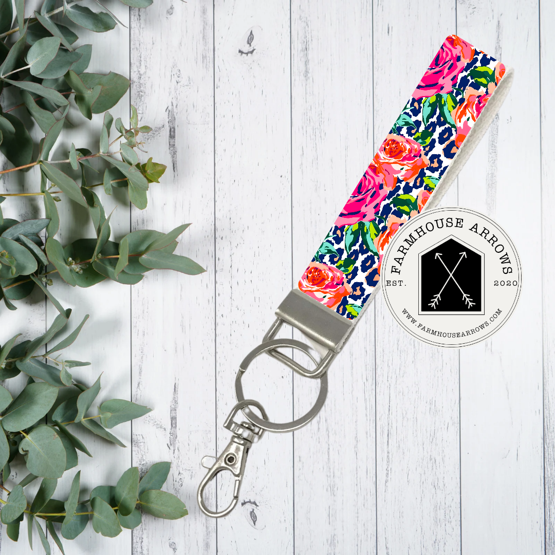 Roses & Leopard Keychain Wristlet