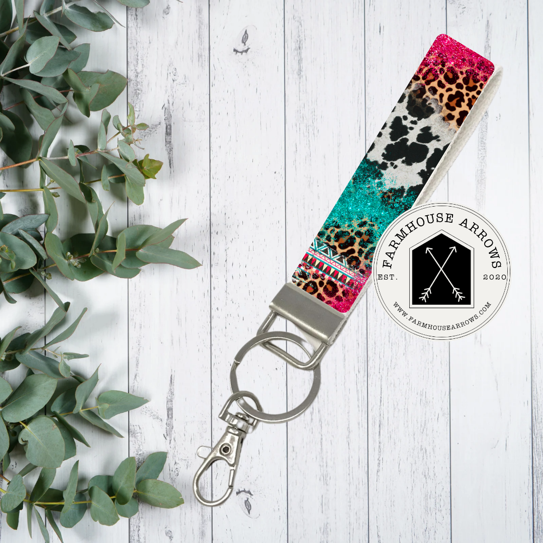 Cowprint, Leopard, & Glitter Keychain Wristlet