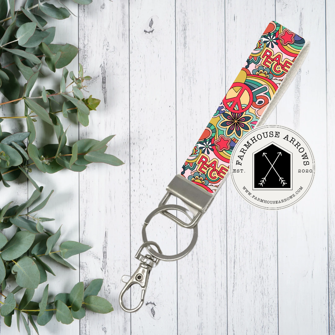 Retro Hippie Vibes Keychain Wristlet