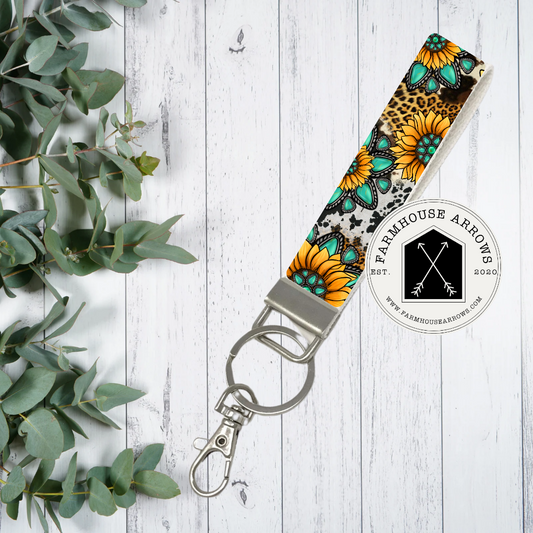 Sunflowers & Turquoise Keychain Wristlet