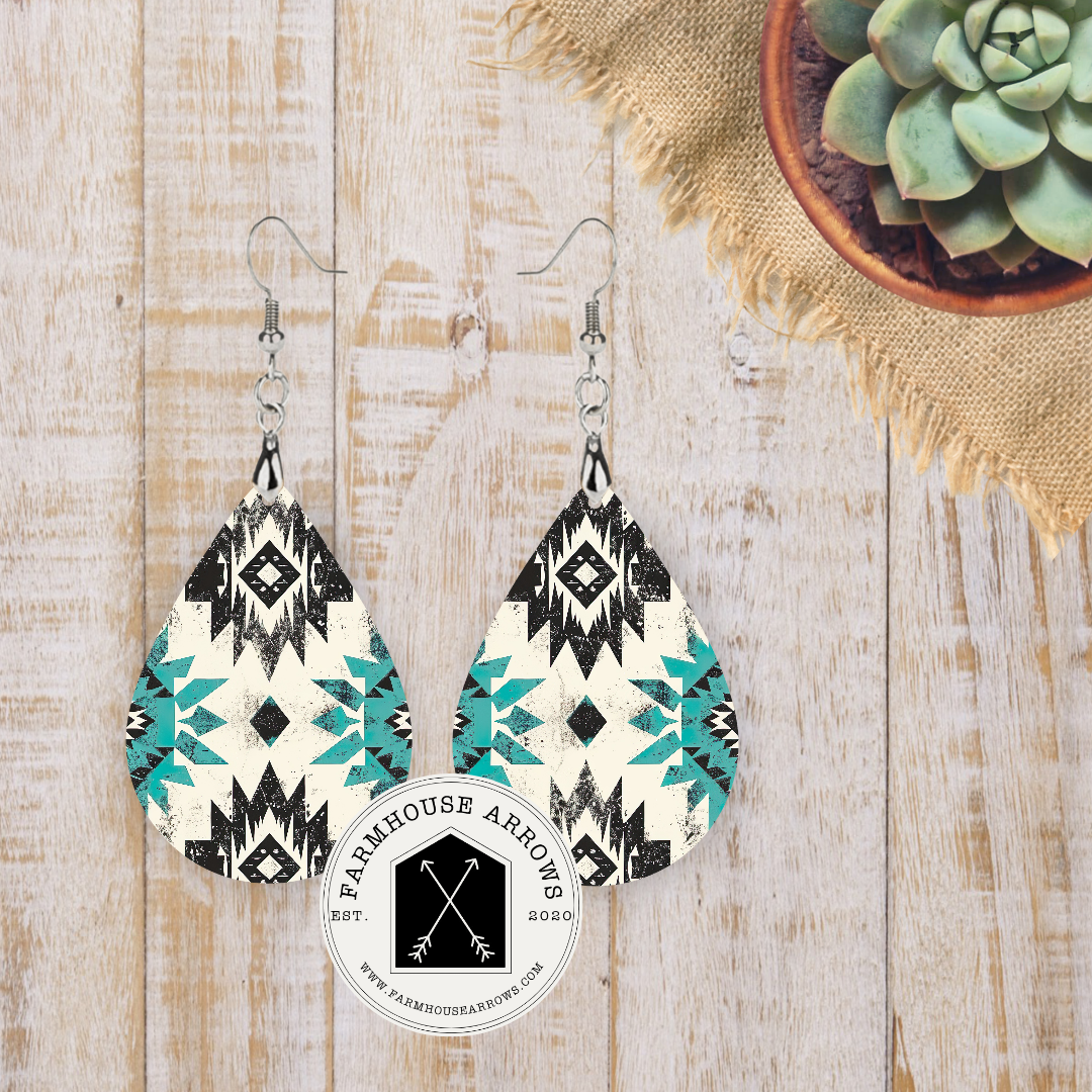 Aztec Pattered Teardrop Earrings