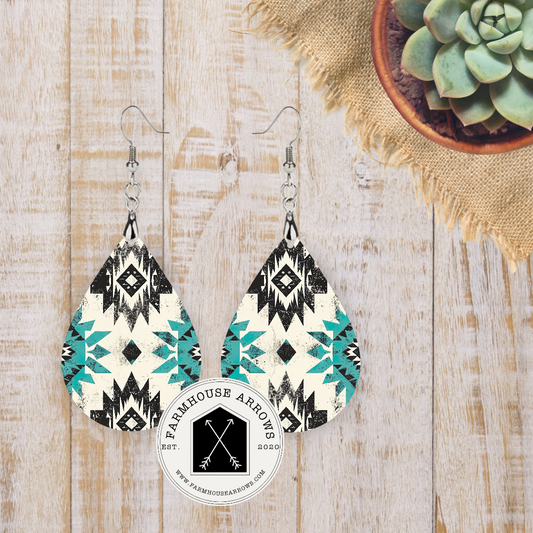 Aztec Pattered Teardrop Earrings