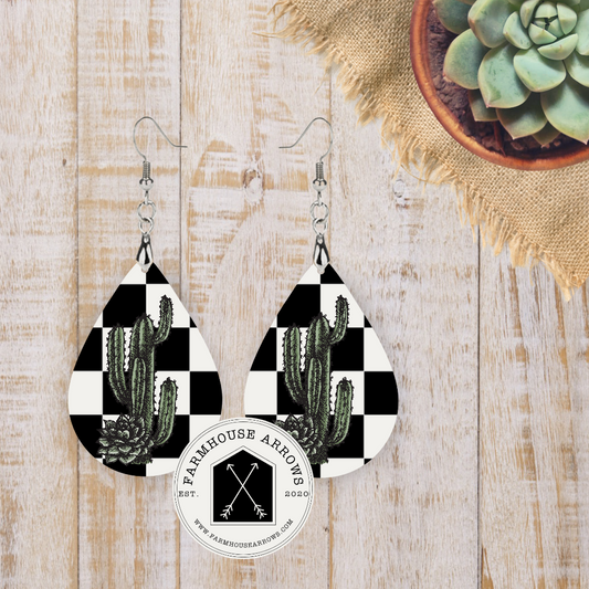 Checkered Cactus Teardrop Earrings