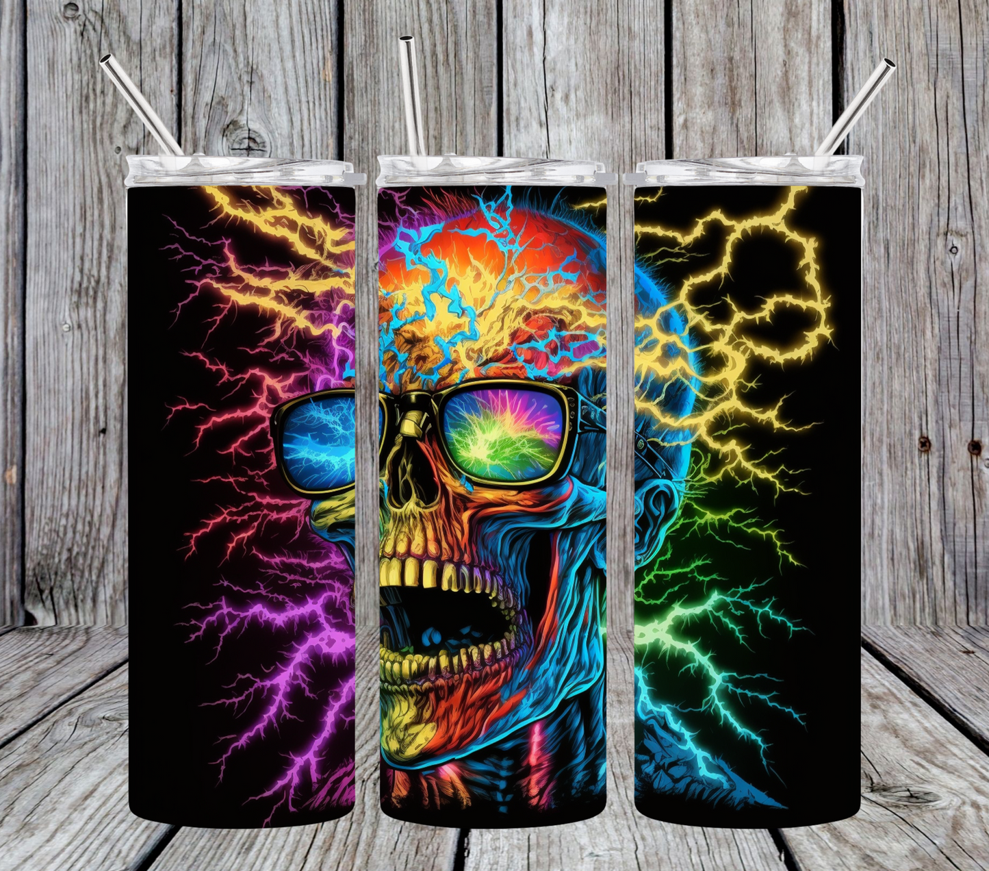 Neon Static Skull with Glasses