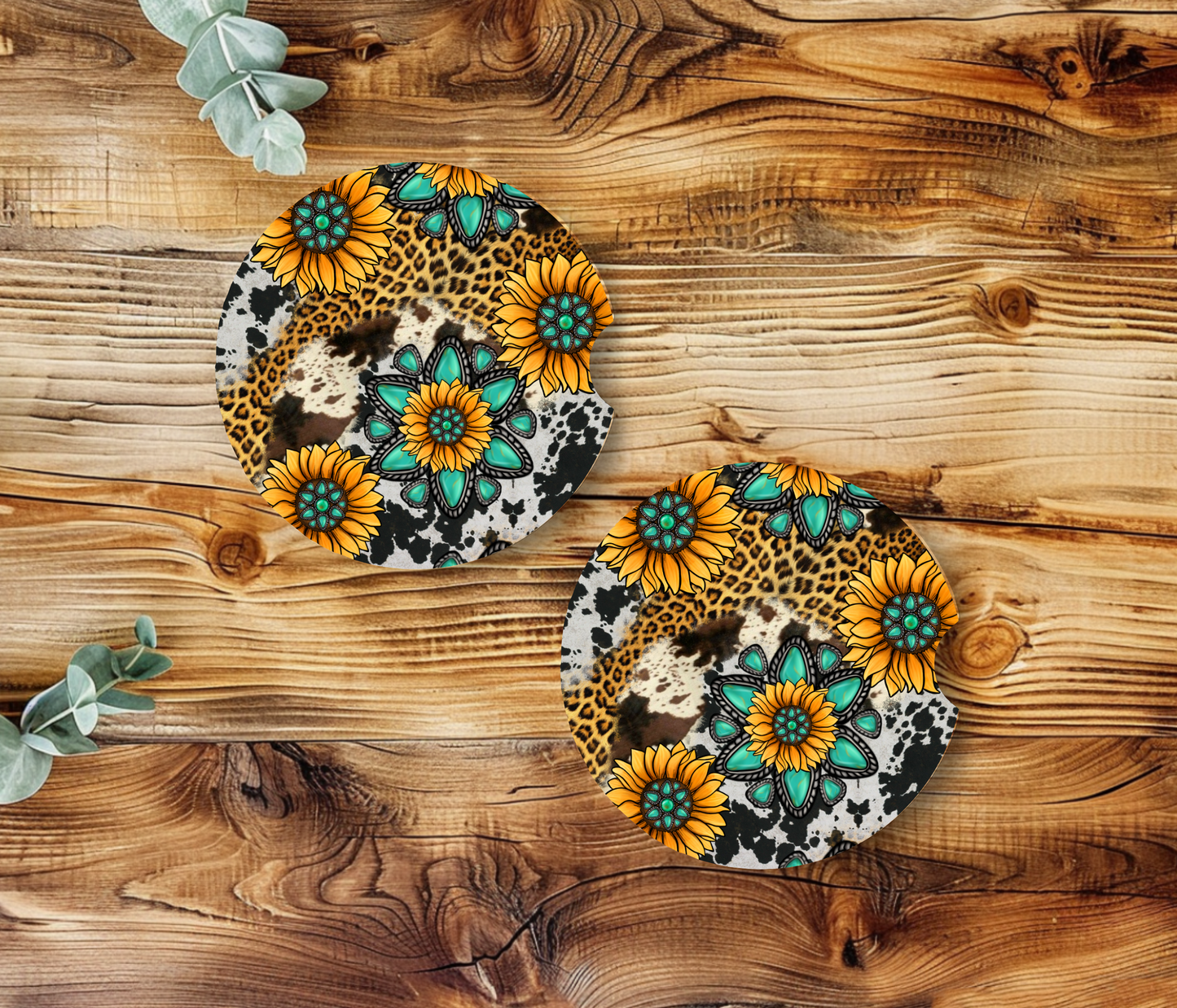 Sunflowers & Turquoise Car Coasters