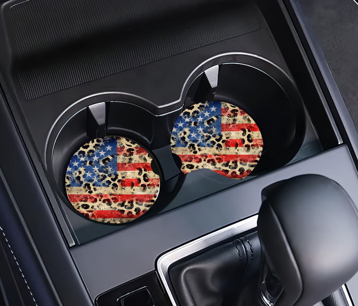 American Flag (with Leopard) Car Coasters