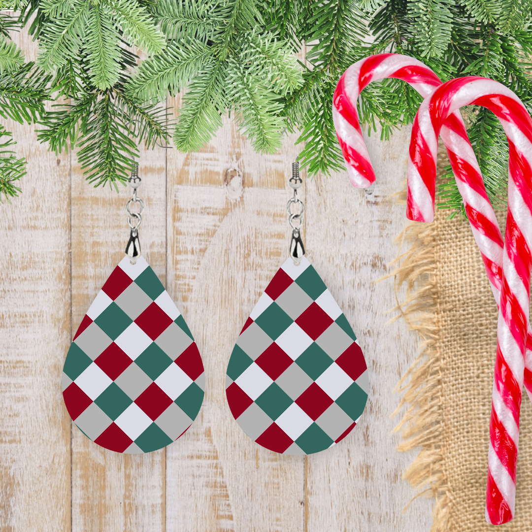 Christmas Checkered Teardrop Earrings