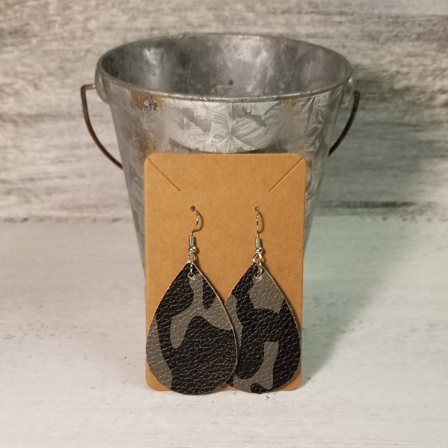 Camo Faux Leather Earrings