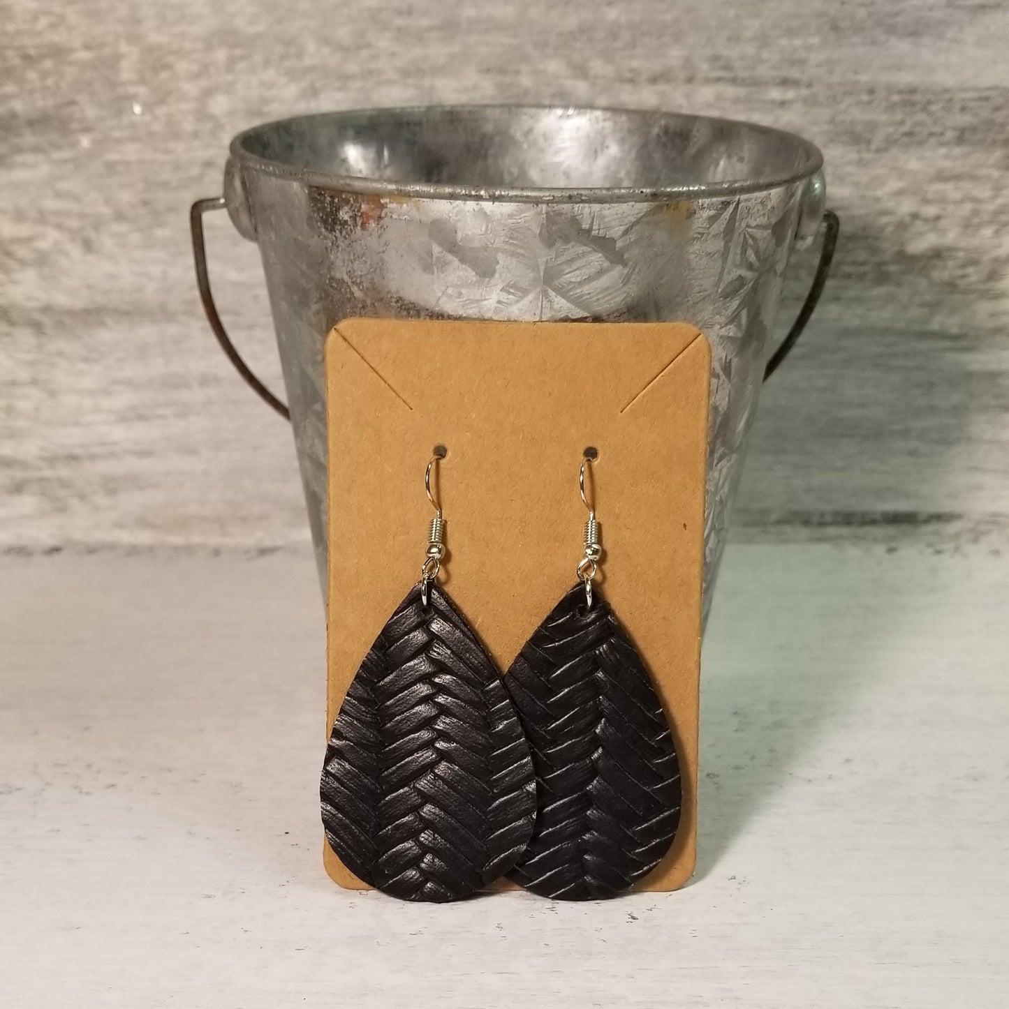 Basket Weave Faux Leather Earrings